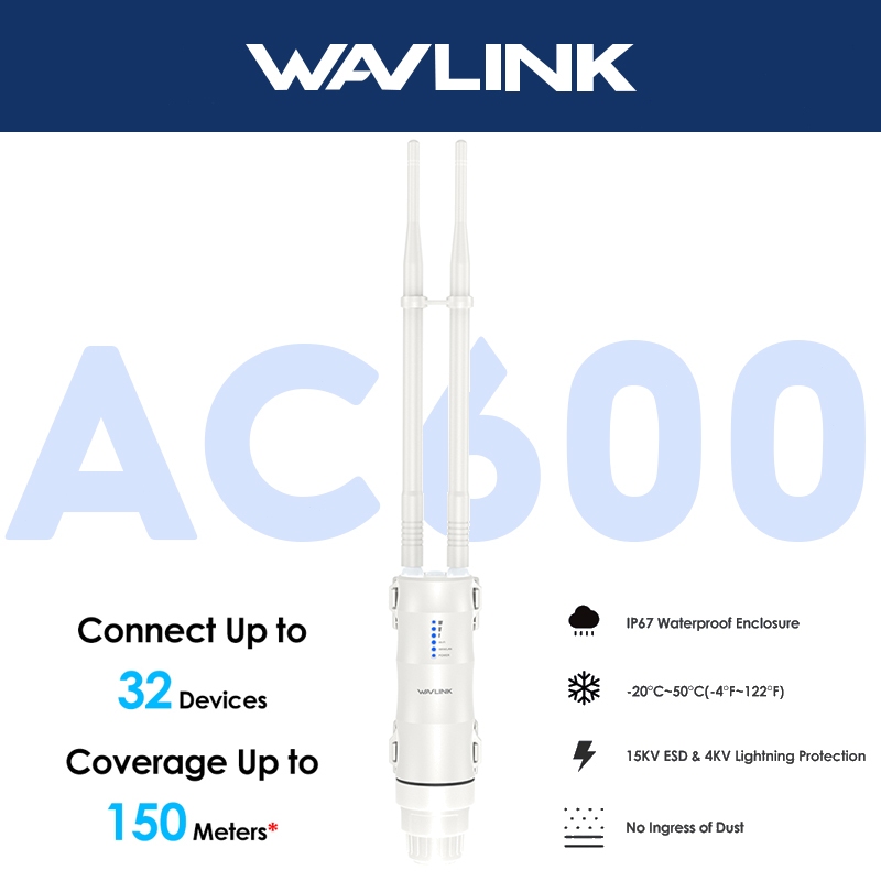 WAVLINK AC600 จุดเชื่อมต่อกลางแจ้งสําหรับ Starlink Long Range WiFi Extender Wireless Repeater