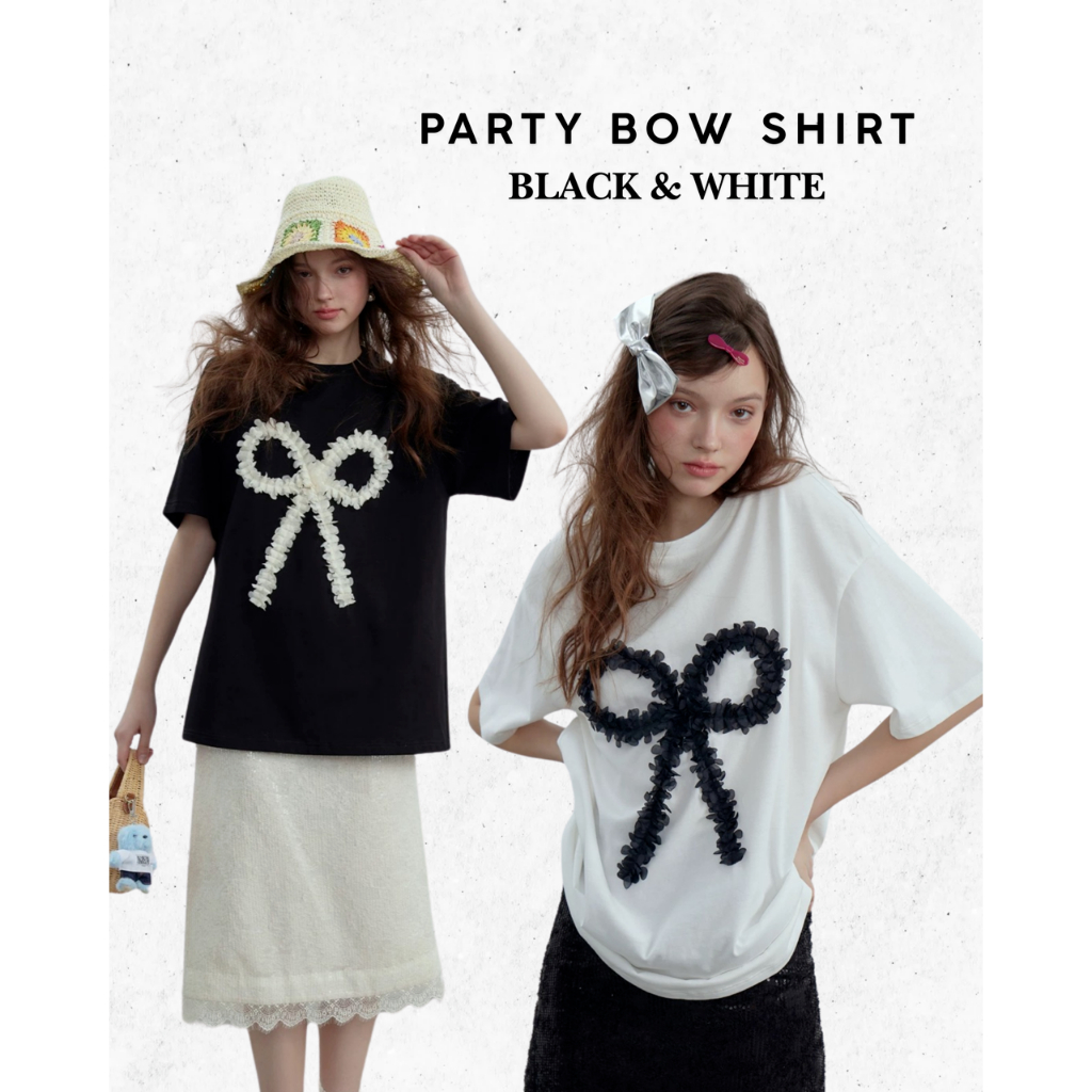 ( พร้อมส่ง ) สินค้าลิขสิทธิ์แท้ IRIS FASHION IS72357Party bow shirt เสื้อยืดแฟชั่น ลายโบว์ หรูหรา ใส่เที่ยว ผ้านิ่มสบาย