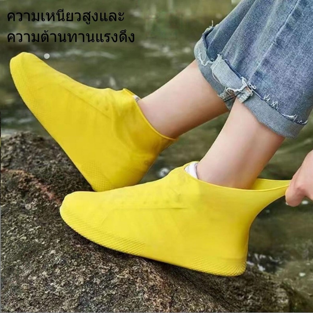 ที่คลุมรองเท้ากันน้ำกันลื่นที่คลุมรองเท้ากันฝนแบบพกพาสำหรับผู้ชายหนาทนทานต่อการฉีกขาดกันฝนและกันฝนได้ฝาครอบรองเท้าสำหรับ