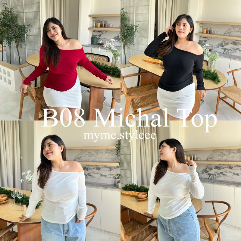 B08 Michal Top - myme.styleee  เสื้อปาดไหล่ข้างเดียวสาวอวบ