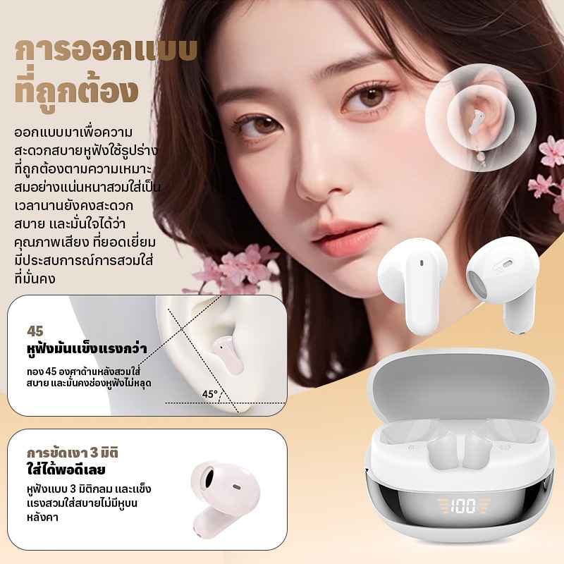 TWS ใหม่หูฟังบลูทู ธ ไร้สายกึ่งในหูแบตเตอรี่สามจอแสดงผลดิจิตอลจริงเกมเพลง 0 Delay Space Stereo สัมผัสลายนิ้วมืออัจฉริยะ