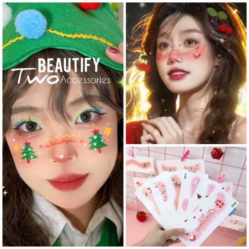 สติ๊กเกอร์คริสมาสต์ตกแต่งใบหน้าสติ๊กเกอร์กันน้ำสวยหวานในเทศกาลเฉลิมฉลองติดแล้วน่ารักสุดๆ