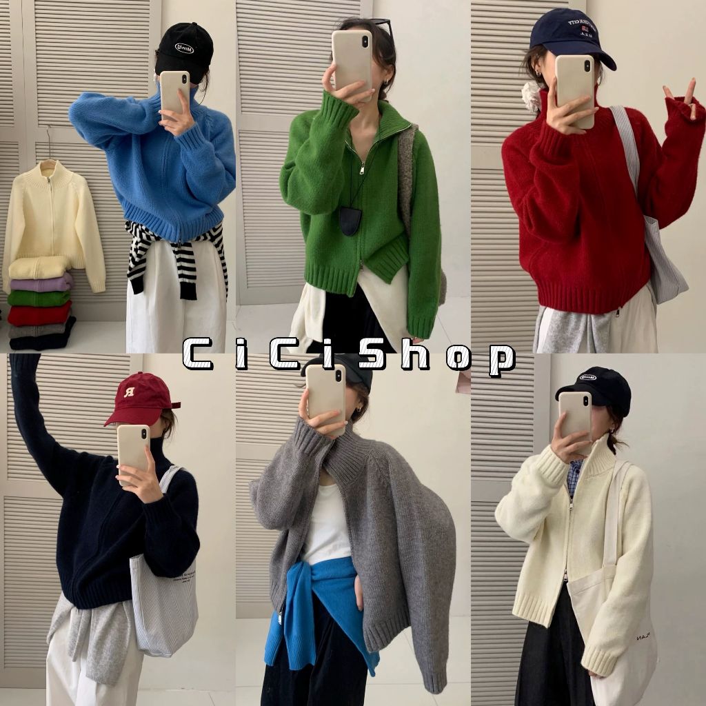 Cicishop(ZL921) เสื้อแขนยาวไหมพรมดีเทลซิปหน้าคอปีน หนานุ่มนิ่ม สไตล์แฟชั่นหน้าหนาว