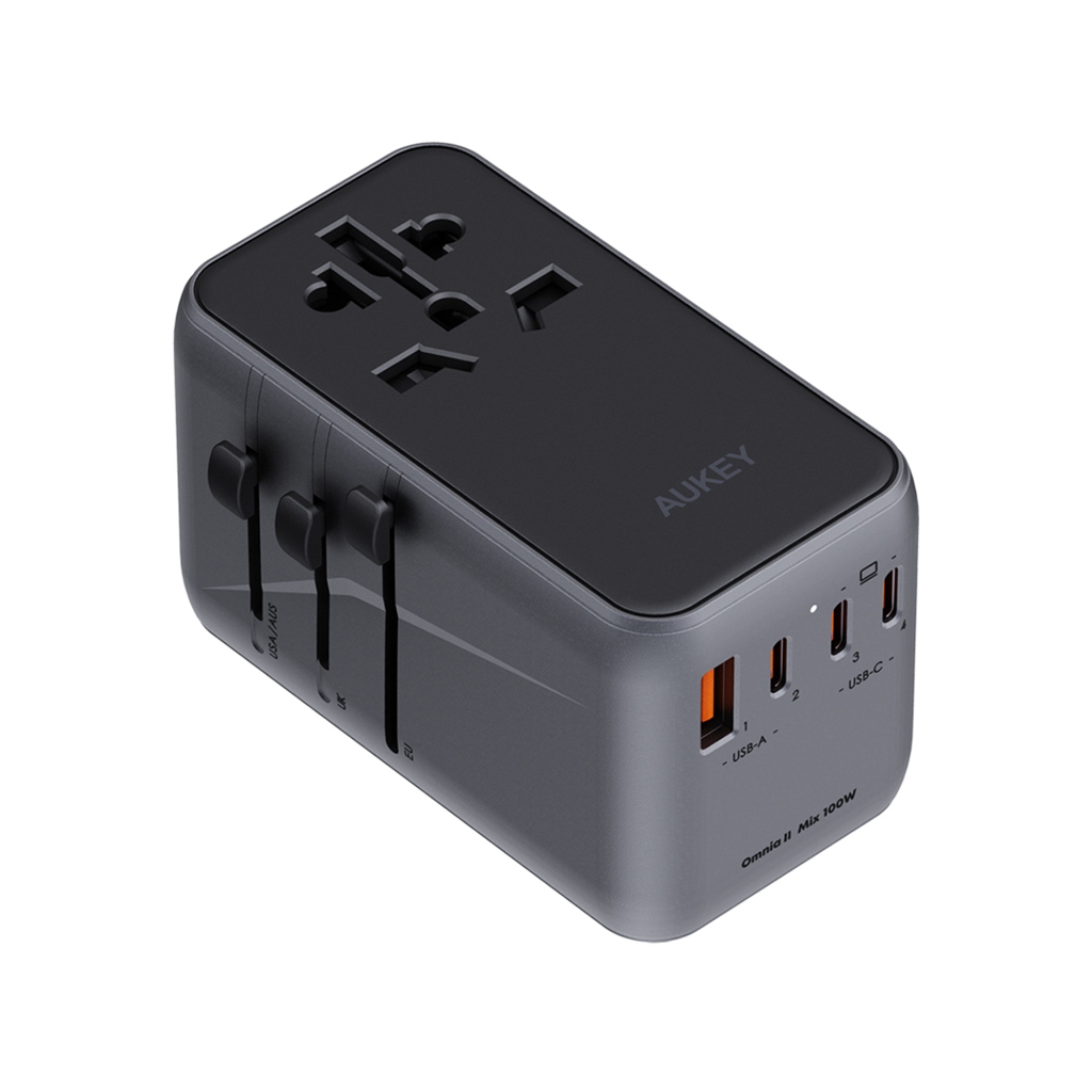 AUKEY ปลั๊กแปลง 4 IN 1 UNIVERSAL 1 USB A 3 TYPE C PA-TA09 100 วัตต์ สีเทา จัดส่งโดย HomePro