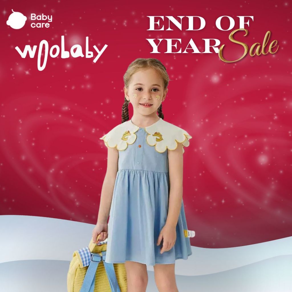 Woobaby Lapel dress เดรสสั้นคอปกน่ารัก สำหรับเด็กผู้หญิง 2-8ปี เนื้อผ้าดีใส่สบาย ระบายอากาศได้ดี