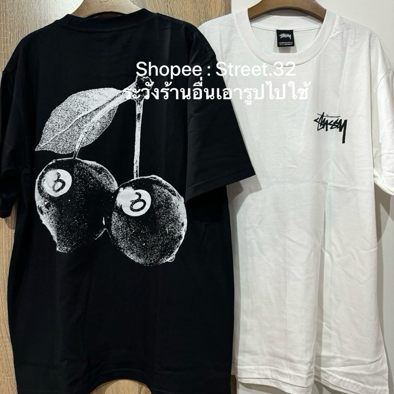 Street.32 เสื้อยืดแขนสั้น สกรีนลาย แนวสตรีท ผ้าคอตตอล100 ถ่ายจากสินค้าจริง เชอรี่ ดำ #S1
