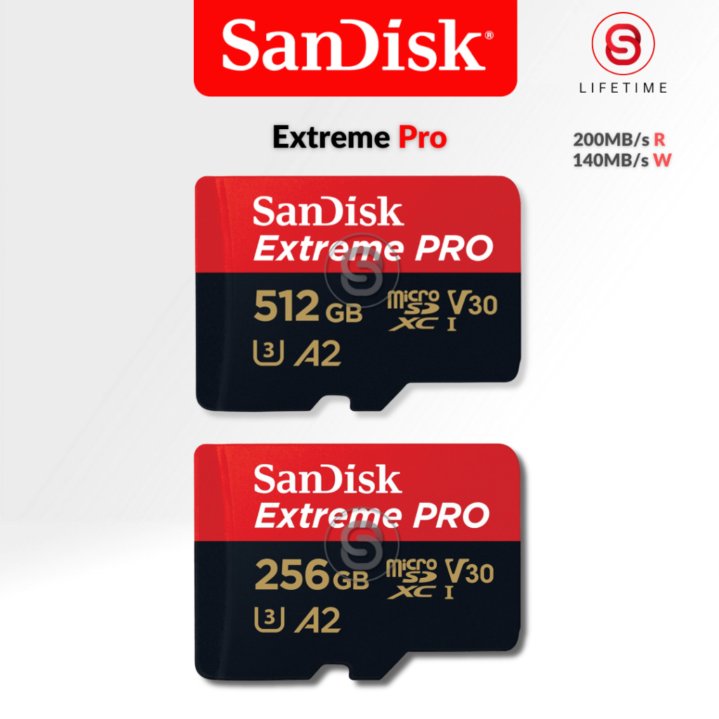 SanDisk Extreme PRO microSD Card 128GB 256GB 512GB 1TB UHS-I A2 Speed 200 (SDSQXCD) เมมโมรี่การ์ด