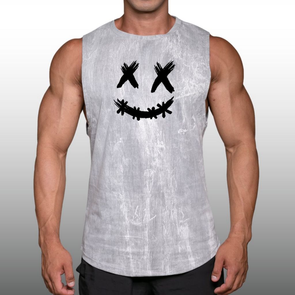 HAPPY เสื้อแขนกุดผ้าฝ้าย มี 3 สีให้เลือก Stonewashed Gym Muscle Shirt