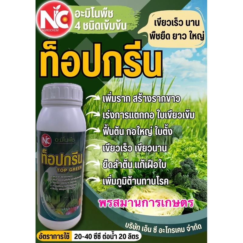 ท็อปกรีน อะมิโนพืช ประกอบด้วย อะมิโน-อโทนิค-แคลเซียม-จิ๊บ