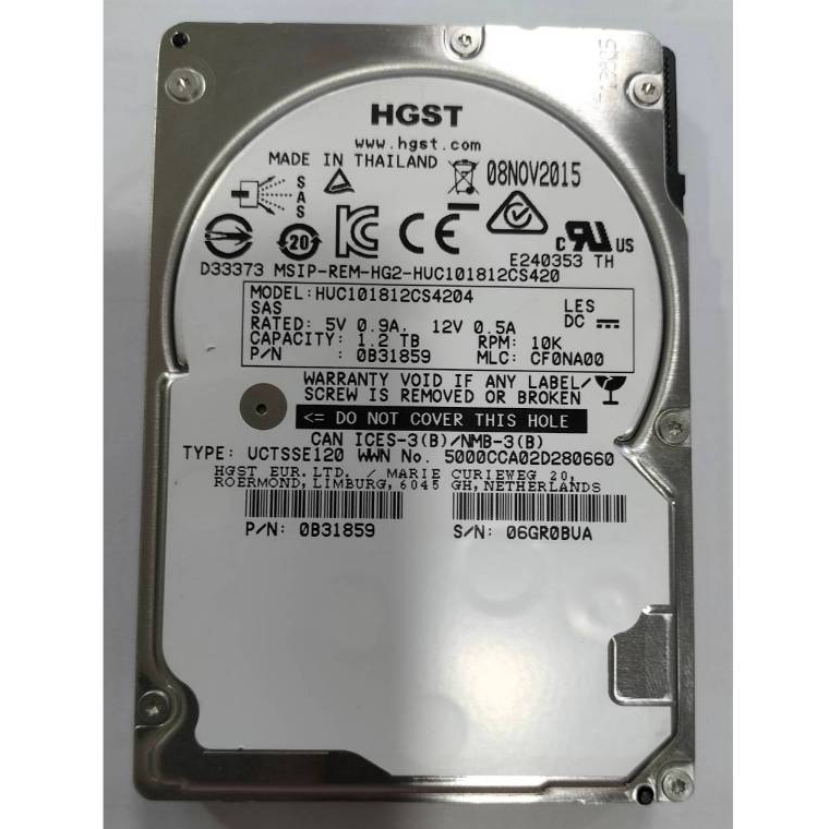 HDD HGST SAS 1.2TB 10K  2.5Inch มือสอง พร้อมใช้งาน