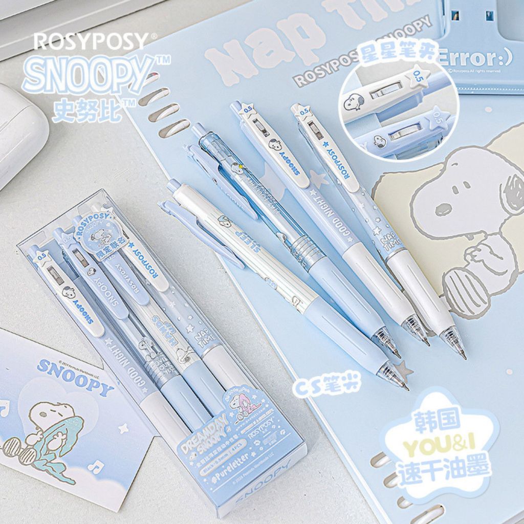 ปากกา RosyPosy snoopy ลูกลื่นหมึกดำ โทนสีฟ้า ขนาด 0.5 mm ขายแยกด้าม น่ารัก แฟนซี นักเรียน เครื่องเขียน