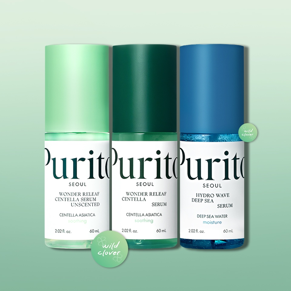 PURITO : แท้vdoลด30% exp.2027 wonder releaf centella, unscented, hydro wave deep sea serum 60ml