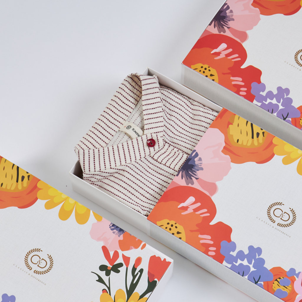 C&D กล่องของขวัญสำเร็จรูป กล่องกระดาษ ลายเอกลักษณ์แบรนด์ C&D M9BXWH + M9C1RE