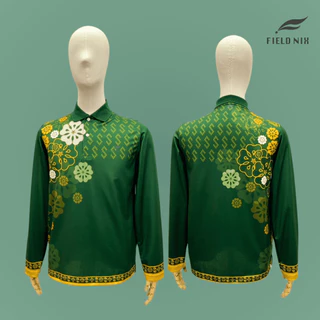 FIELDNIX เสื้อโปโลพิมพ์ลาย ลายขอขลิบทอง แขนยาว ผ้านุ่ม ใส่สบาย ไม่ต้องรีด