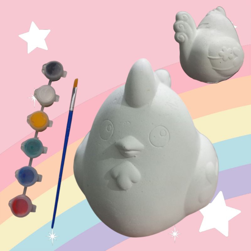 ตุ๊กตาไก่ระบายสี ตุ๊กตาปูนปลาสเตอร์ รูปไก่ เสริมพัฒนาการ