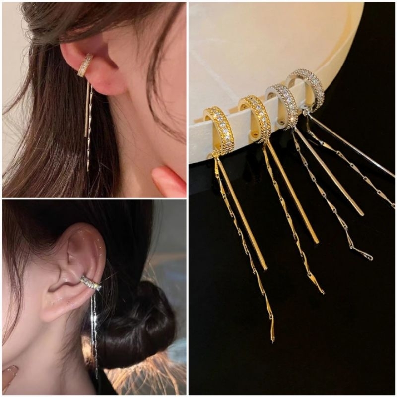 ( ราคาต่อ 1 ข้าง ) ต่างหูหนีบคริสตัลโซ่ • Crystal Chain Ear cuff