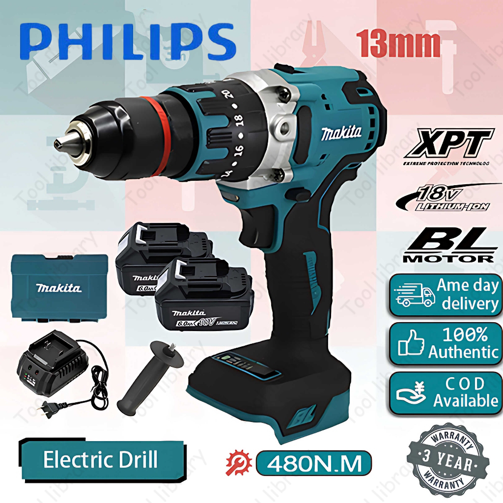 philips สว่านไร้สาย จาะกระแทกได้สามารถเจาะไม้ เจาะคอนกรีต เครื่องมือช่าง สว่านไฟฟ้า สว่านแบตไร้สาย สว่างไร้สาย ไขควงไฟ้ฟ