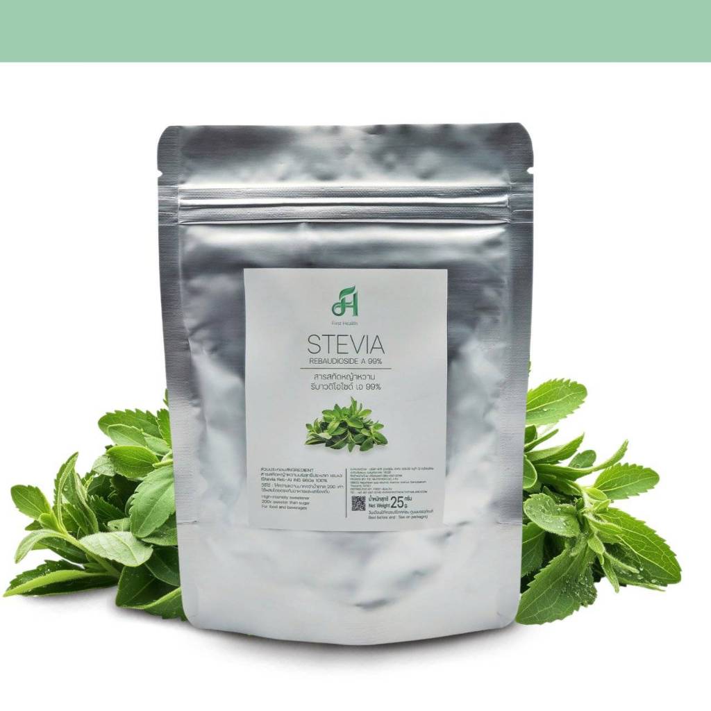 First Health สารสกัดหญ้าหวาน น้ำหนัก 25 กรัม (Stevia Rebaudioside A 99%) 25 g.
