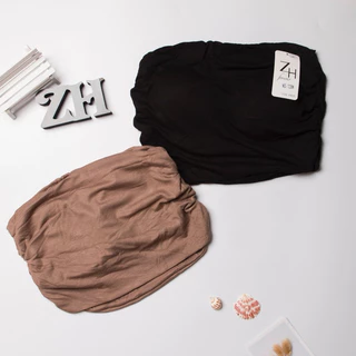 ZH.1238เกาะอกสไตล์วินเทจ_เสื้อเกาะอกครอปฟองน้ำในตัว_ด้านข้างแต่งย่น