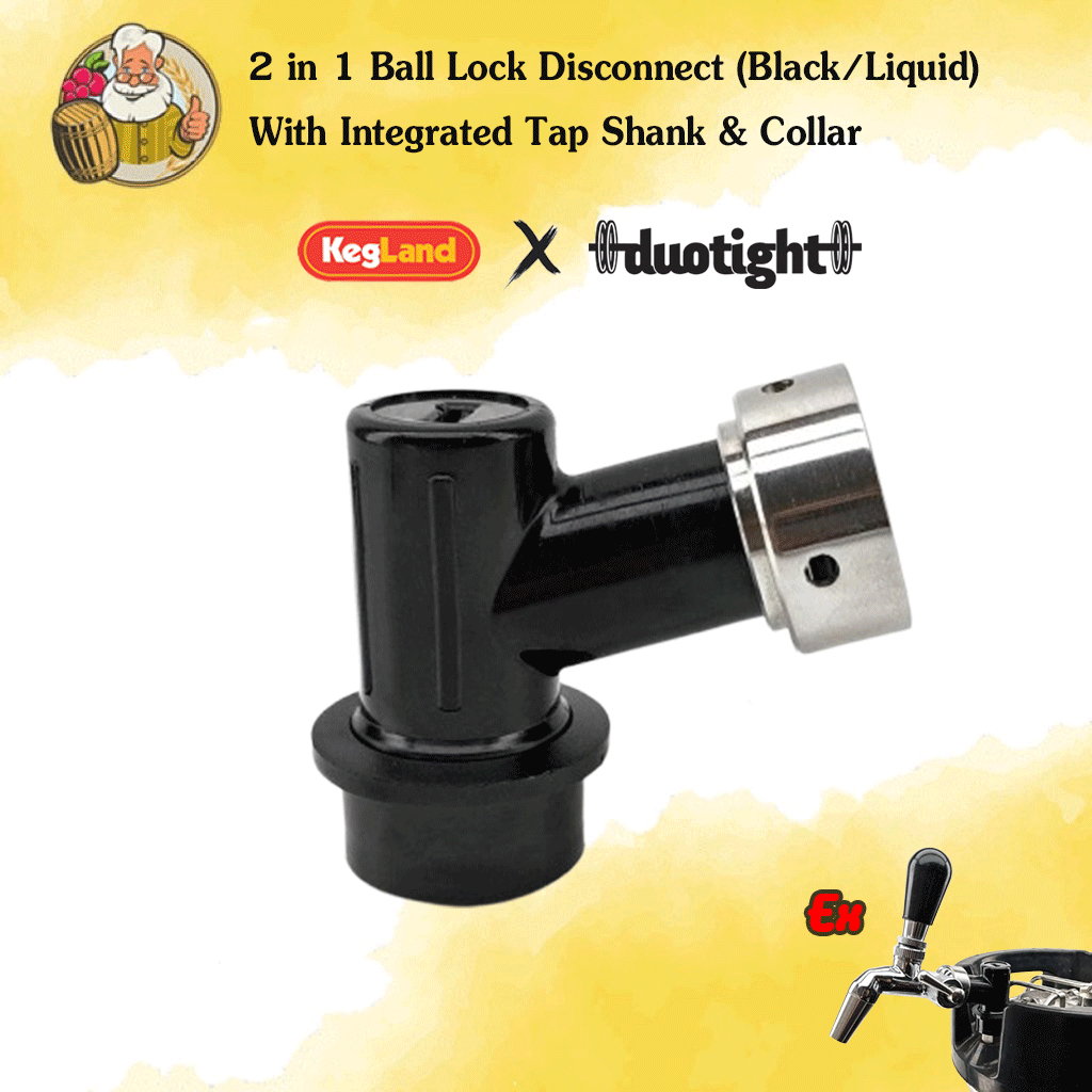 [Kegland] 2 in 1 Ball Lock Disconnect (Black/Liquid) + Tap Shank & Collarสำหรับ Nukatap Tap Homebrew ทำเบียร์ ทำไวน์
