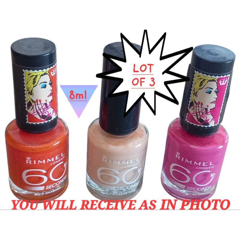 LOT BUNDLE set of 3 RIMMEL LONDON 60 SECONDS  ( ORIGINAL QUALITY BRAND  8ml NEW