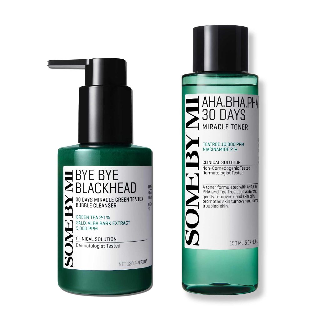 SOME BY MI AHA BHA PHA 30 Days Miracle Toner + Bye Bye Blackhead 30 Days Miracle Green Tea Tox Bubble Cleanser