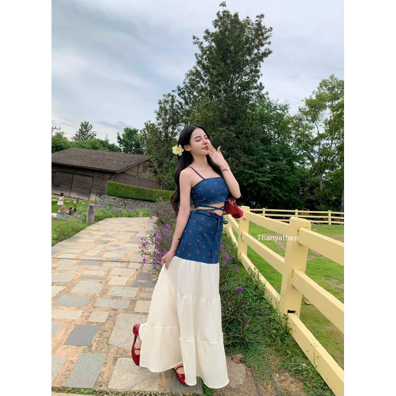 Phapassz - เซท2ชิ้น สายเดี่ยวผ้ายีนส์ลาย แต่งระบายลูกไม้ เนื้อพรีเมี่ยมสุดๆค่า สวยแบบไม่ซ้ำใคร สาวไฮโซ Thanyathep