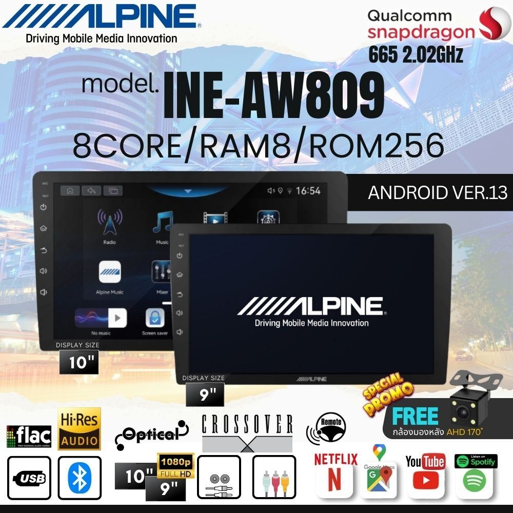 ALPINE INE-AX809 RAM 8  ROM 256G  8-Core จอแอนดรอยด์ 9-inch and 10-inch / Touch screen