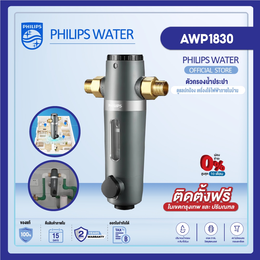 Philips water AWP1830 pre-filter ตัวกรองน้ำประปา ตัวกรองน้ำก่อนเข้าบ้าน อุปกรณ์สำรับเครื่องกรองน้ำ