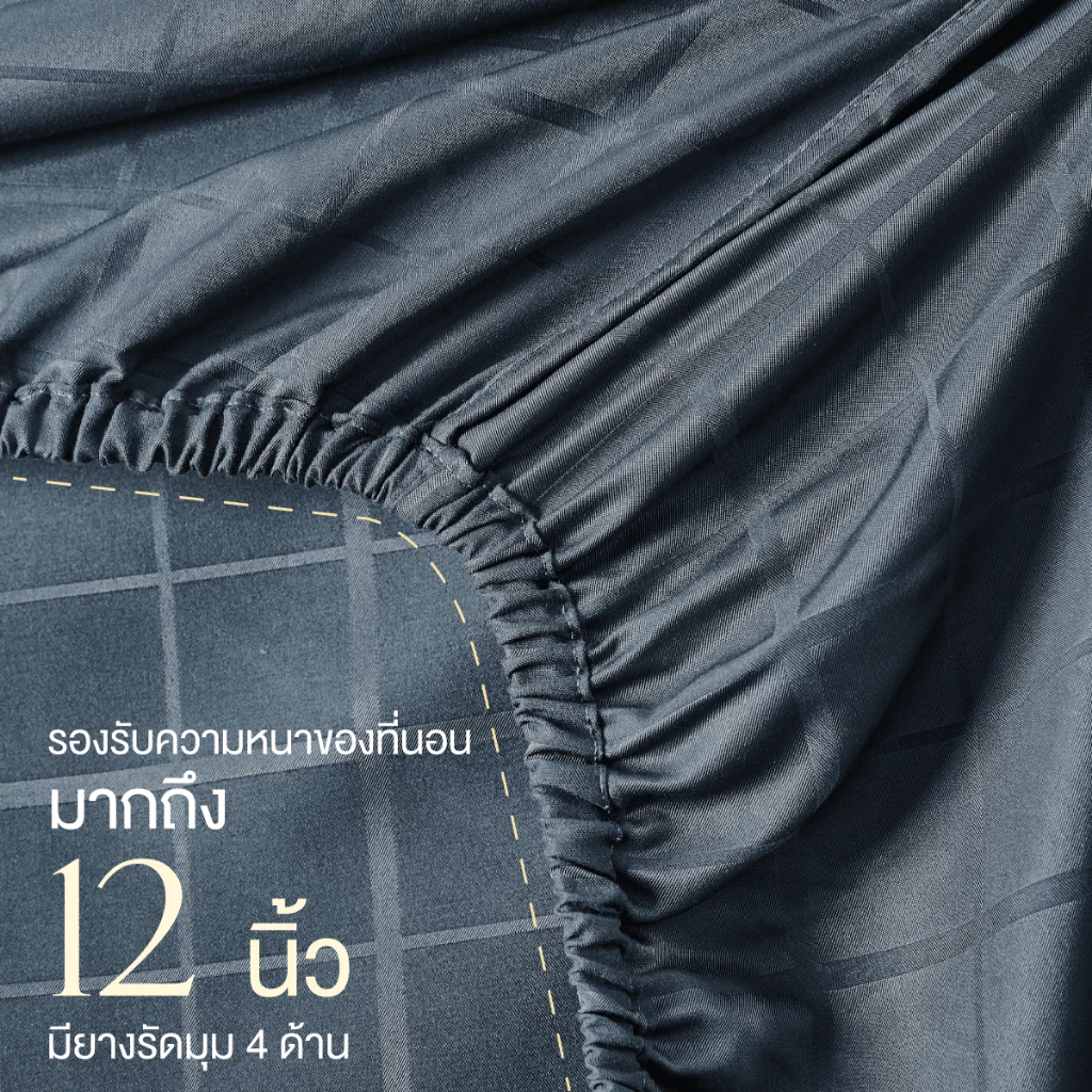 ibed ชุดผ้าปูที่นอนทอลายครบเซ็ท Softex Satin (ลายสี่เหลี่ยม) Lapis - SQUARE COLLECTION thumbnail 6