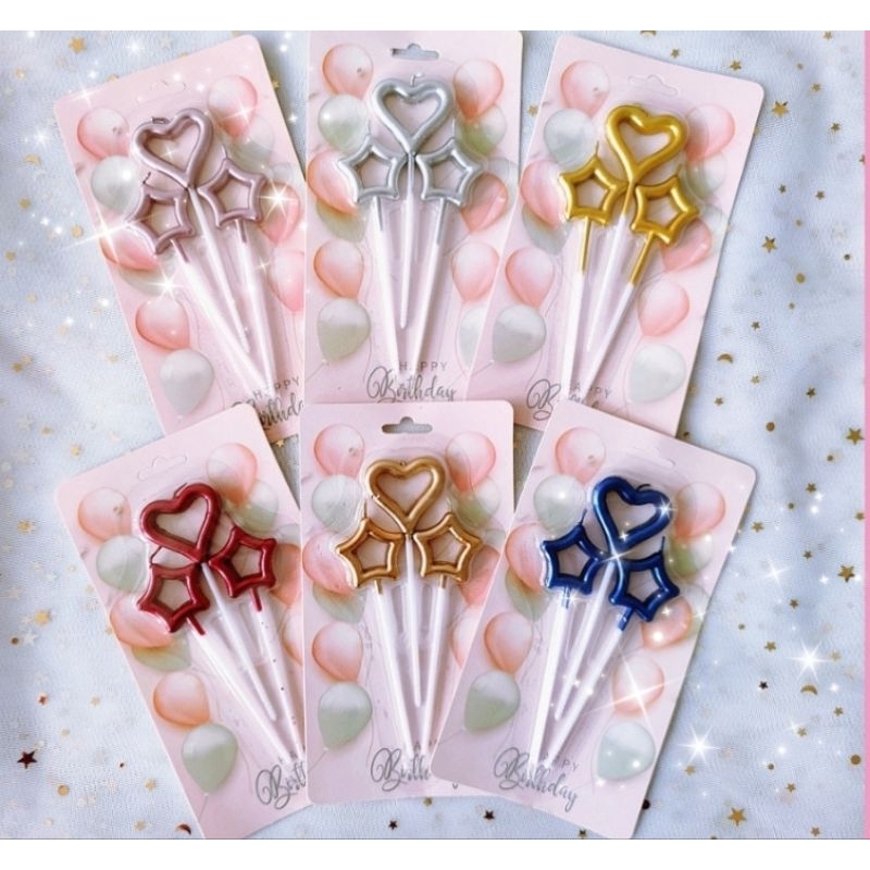 เทียนวันเกิดรูปหัวใจดาว 3ชิ้น/ชุด