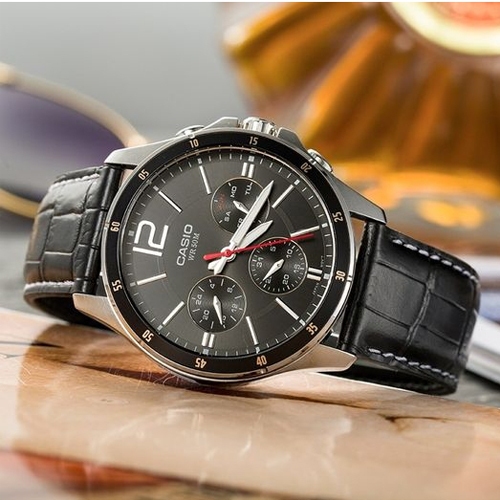 Casio นาฬิกาผู้ชาย สายหนังสีดำ Gent sport รุ่น MTP-1374L,MTP-1374L-1A,MTP-1374L-1AVDF