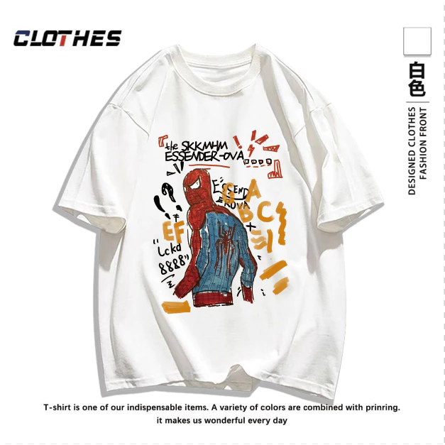 เสื้อยืด ผ้าคอตตอลแท้ CM65 “ลายแมงมุม สไปเดอ "ใส่สบาย สีไม่ตกเนื้อผ้าดี ตัดเย็บดี