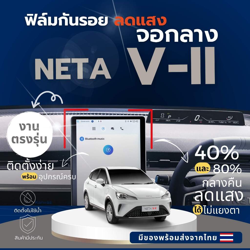 NETA V-ii ฟิล์มกันรอยลดแสง จอกลาง จอมีเดีย เต็มจอ พร้อมอุปกรณ์ติดตั้งครบ ส่งจากไทย