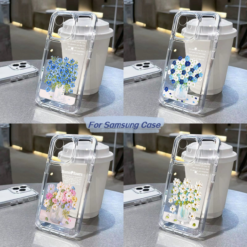 ช่อดอกไม้ Case for Samsung A06 A16 A55 A15 A05 A05S A34 S24 Ultra A24 A22 A23 A14 A54 A35 A53 A23 A12 Clear TPUกันกระแทก