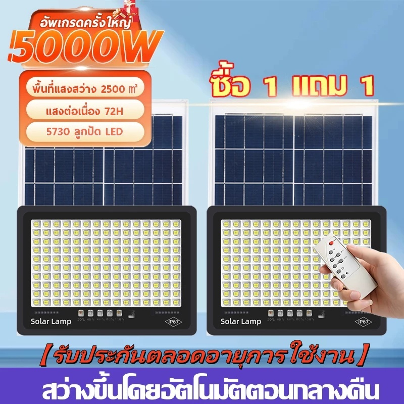 ไฟโซล่าเซลล์ ไฟถนนโซล่าเซลล์ LED ไฟควบคุมระยะไกล ปล่อยน้ำป้องกันฟ้าผ่า โคมไฟบ้าน เปลี่ยนใหม่ฟรี