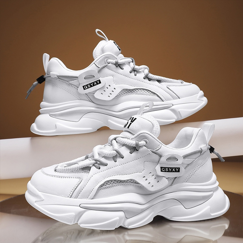 【Venous】2025 รองเท้าผ้าใบสีขาวหนาสำหรับผู้ชาย รองเท้าผ้าใบแบบเป็นกันเองสำหรับผู้ชาย รองเท้ากีฬายางสำหรับผู้ชาย