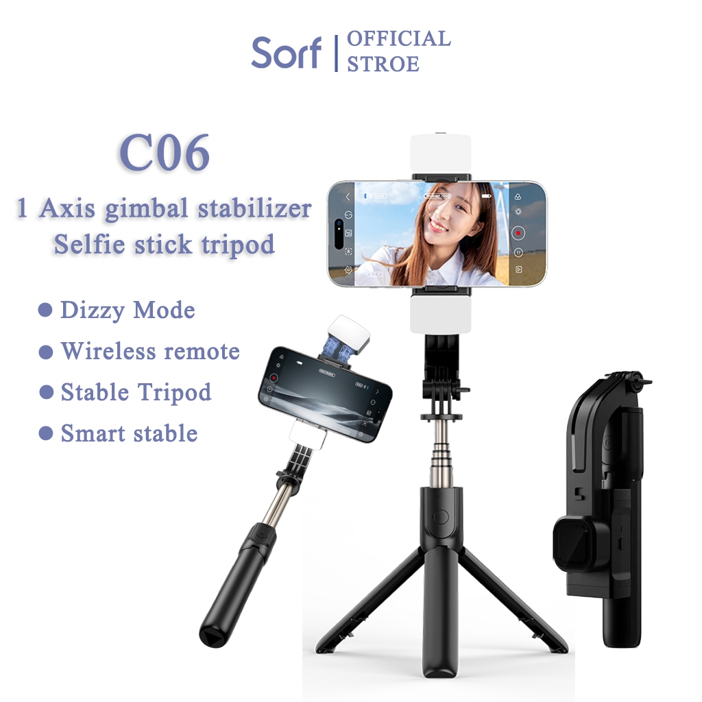 Sorf selfie stick C06 ไม้เซลฟี่ สำหรับสมาร์ทโฟน มีรีโมทบลูทูธขาตั้งไร้สาย ยืดสูงสุด 80 ซม. พับง่าย พกพาสะดวก พร้อมส่ง
