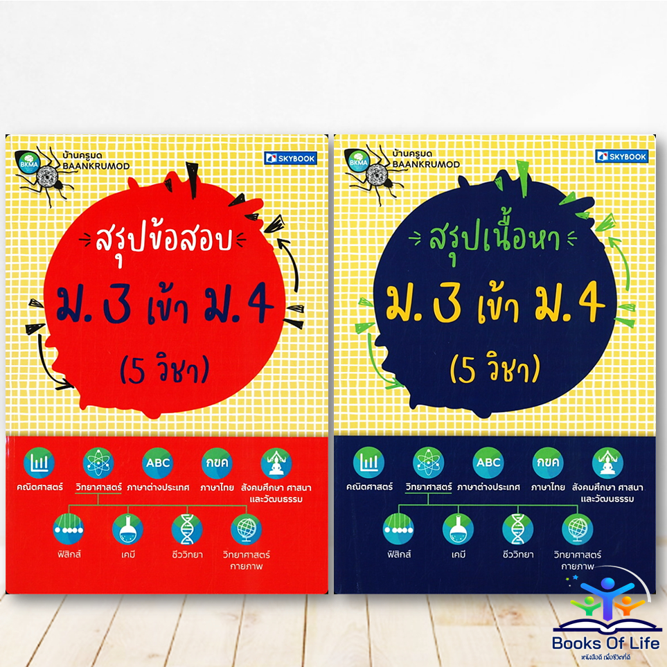 หนังสือ สรุปเนื้อหา / สรุปข้อสอบ ม.3 เข้า ม.4 (5 วิชาหลัก) บ้านครูมดbaankrumod สกายบุ๊ค คู่มือ bk03