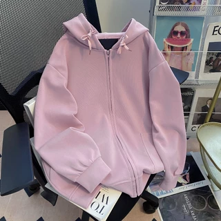 เสื้อกันหนาวแขนยาวมีซิปมีกระเป๋าและหมวก แจ็คเก็ตผู้หญิง งานห้าง เนื้อผ้าวอมคอตตอน100%7สี อก32-50