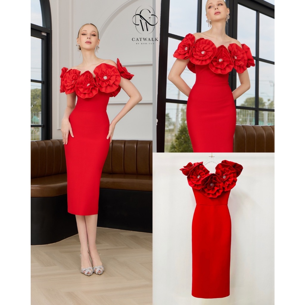 Catwalk(แคทวอล์ค) เดรสดอก กุหลาบแต่งเพชร