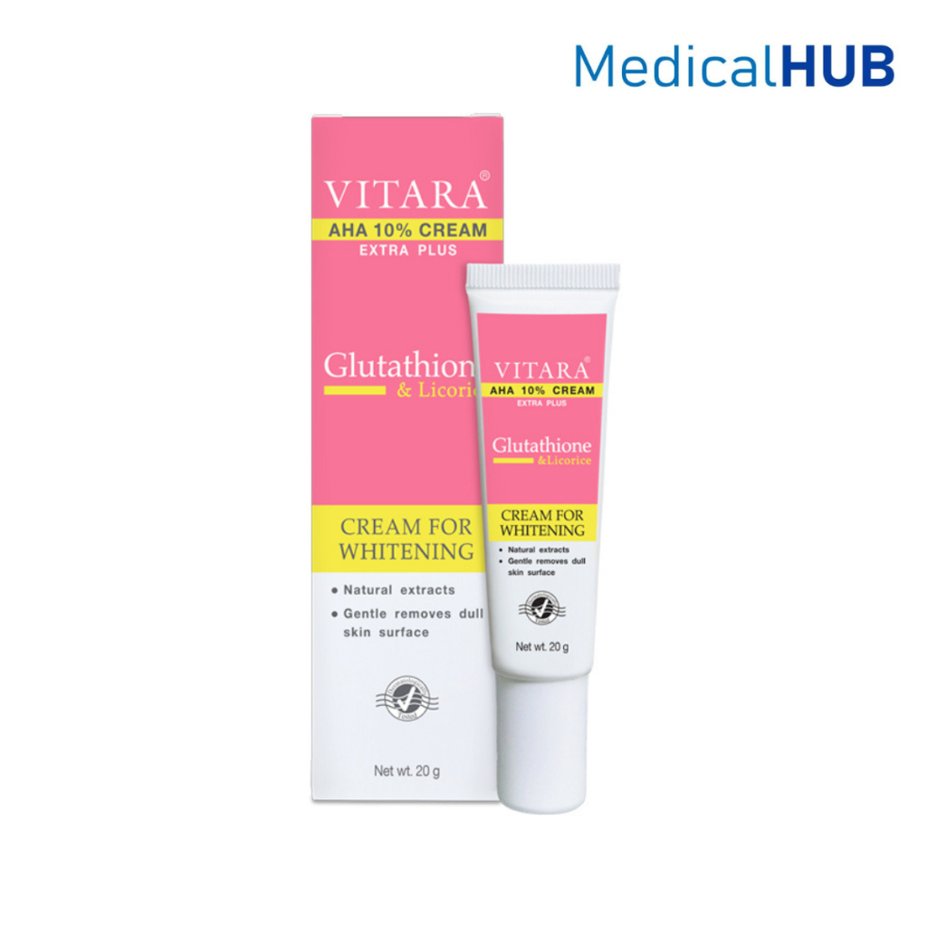 Vitara AHA Cream 10% Plus Glutathione ไวทาร่า ครีมบำรุง ผิวขาว กระจ่างใส ขนาด 20 กรัม 1 หลอด 14143