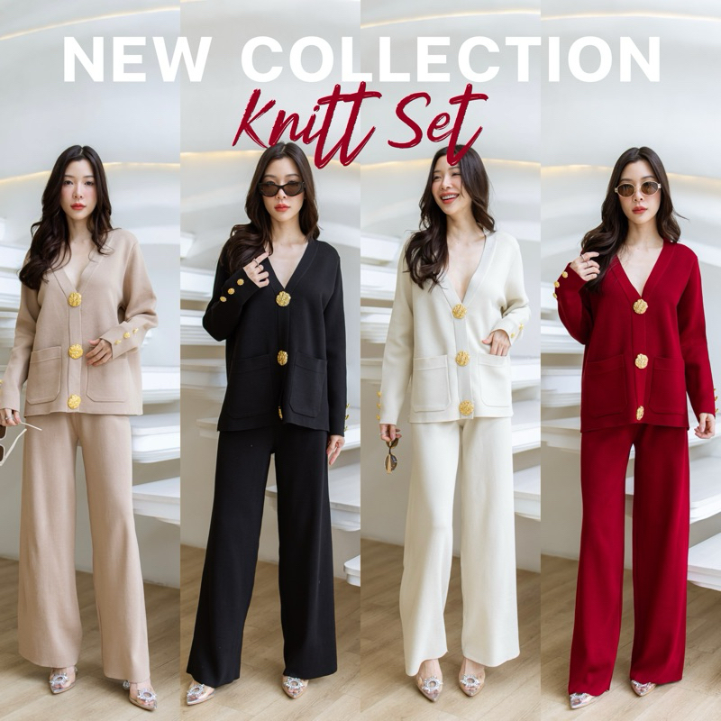 Knitt Set (เซทไหมพรม แต่งกระดุมทอง #A1303)
