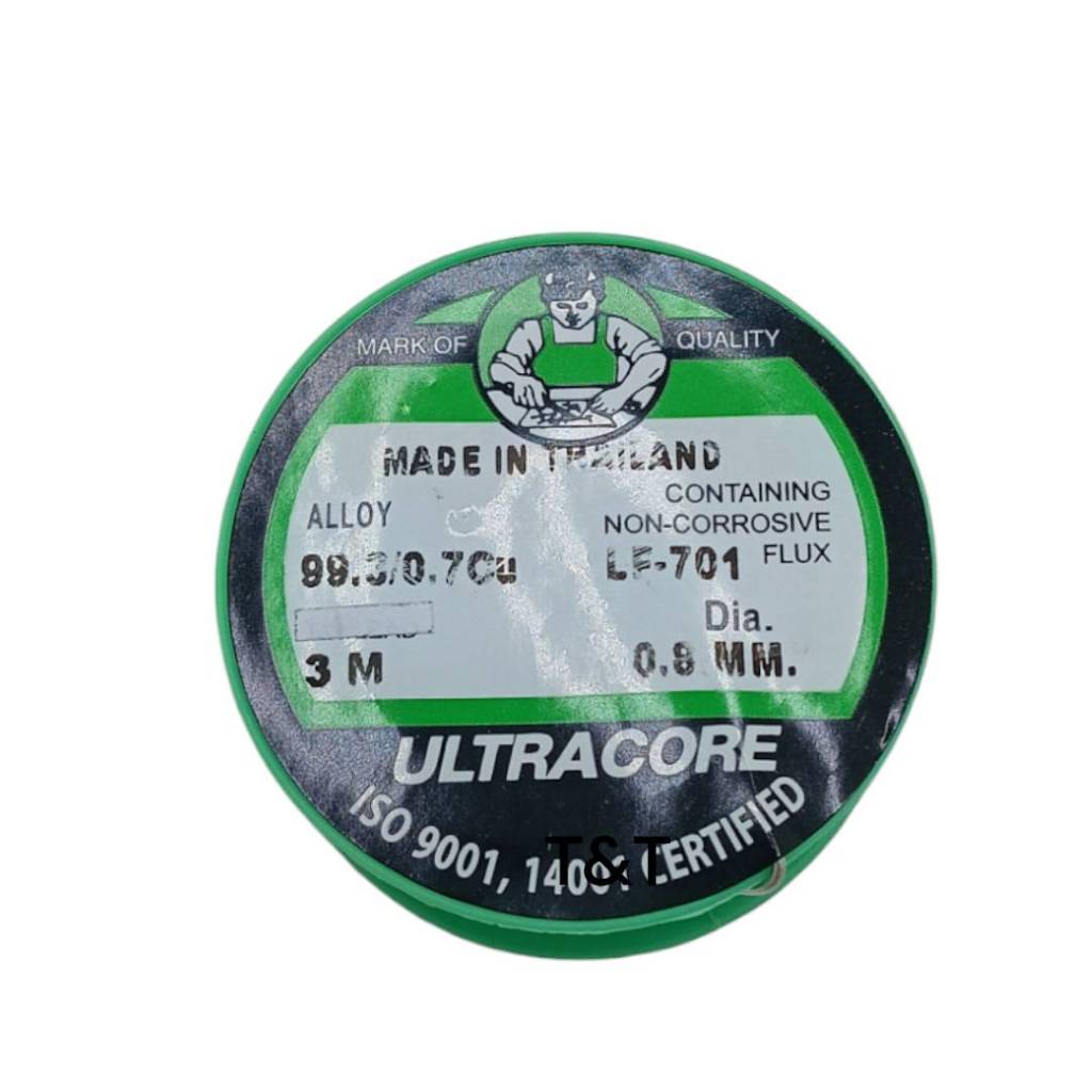 โลหะบัดกรี ไร้ตะกั่ว LEAD FREE ULTRACORE ขนาด 0.8 มิล 3 เมตร ส่วนประกอบ 99.3/0.7 cu (ดีบุก/ทองแดง)