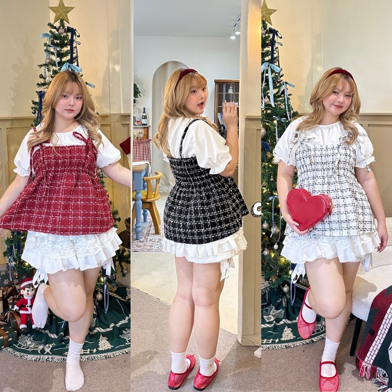 ✅เข้าเพิ่ม พร้อมส่งค่า /JR/ ชุดเซ็ตสาวอวบ เสื้อด้านใน+สายเดี่ยวผ้าทวีต คุณหนูมาก #สาวอวบ อ้วน พลัสไซส์