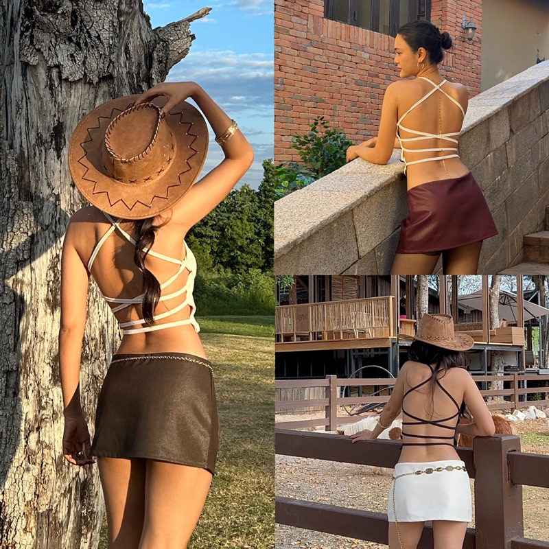 sexy top เสื้อ สายเดี่ยวเว้าหลัง สายสำเร็จไม่ต้องร้อยเอง