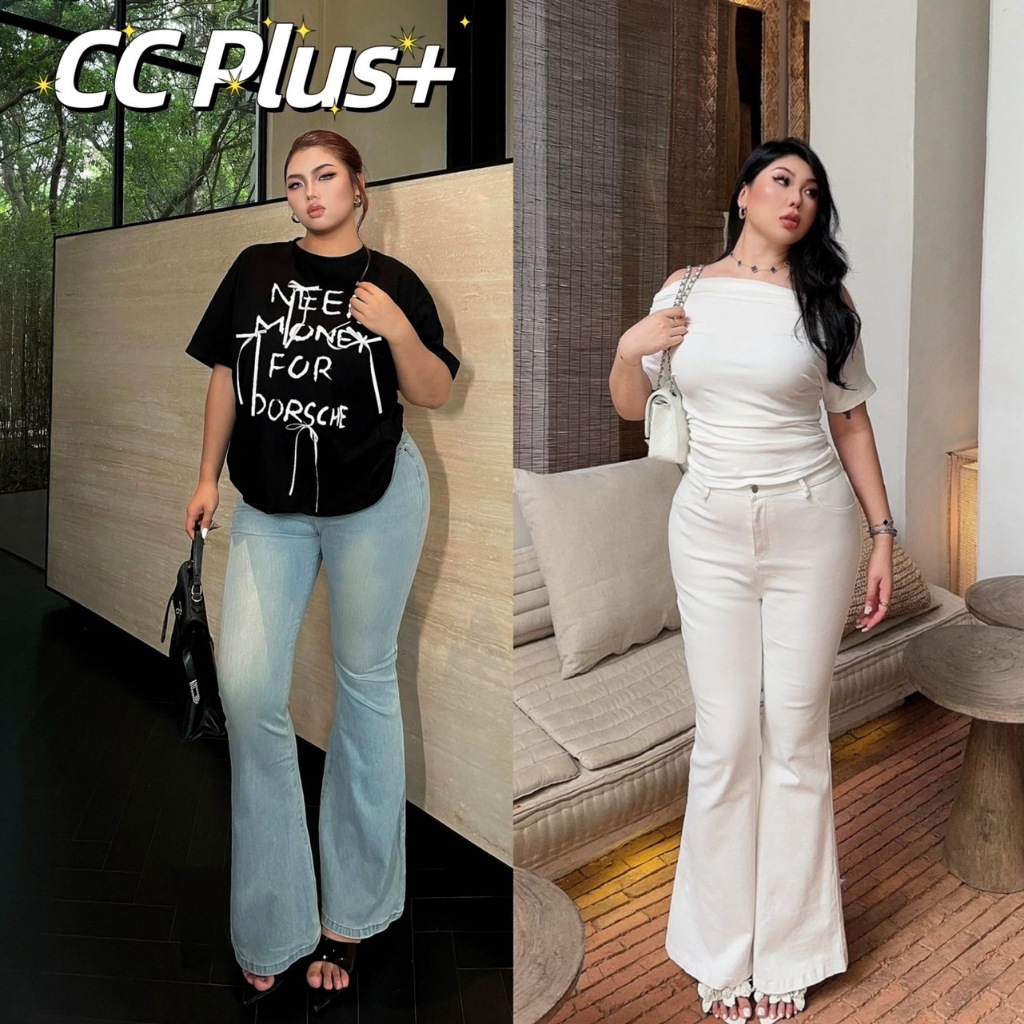 CiCi Plus+(637) กางเกงยีนส์ขาม้า สีฟอก สไลต์สายฝอ ผ้ายืด เหมาะสำหรับสาวพลัสไซส์