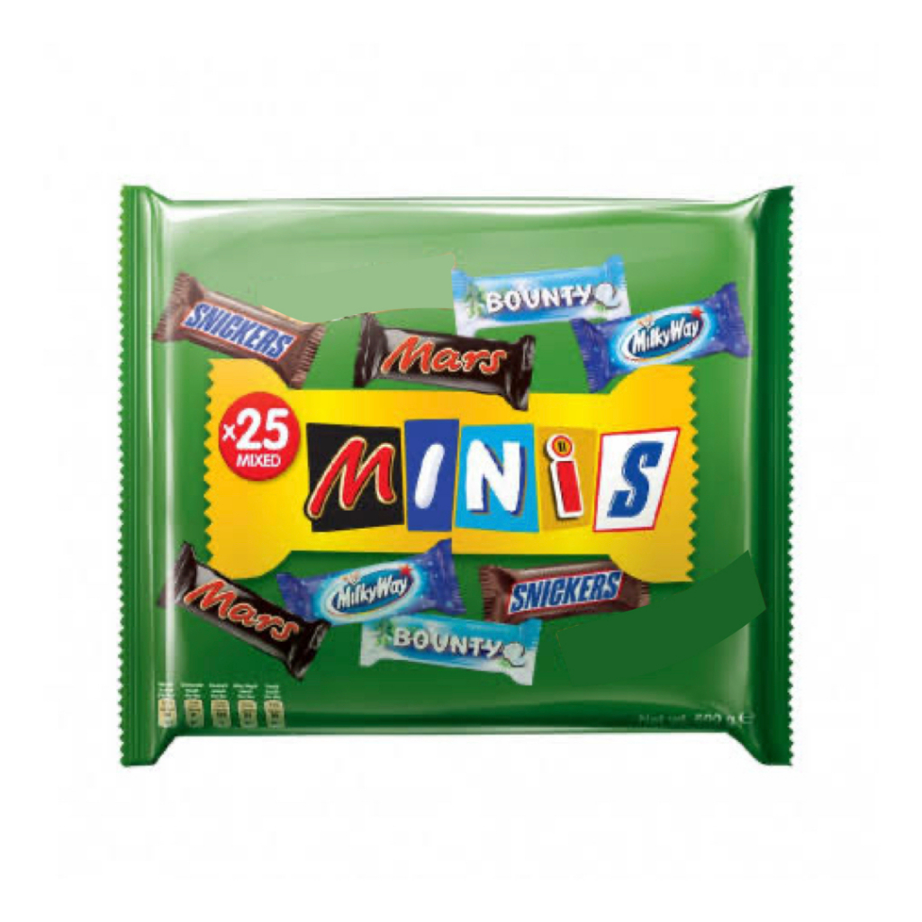Chocolate Minis Mixed ช็อกโกแลตรวม 5 แบรนด์ดัง 1 ห่อ มี 20 / 25 ชิ้น Net:400 / 500g แล้วแต่ล็อต BBF.16/02/25