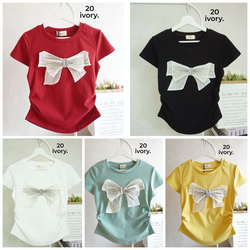 20-4 NEW เสื้อผ้ายูนิโคล่ แขนสั้นคอกลม หยุมข้าง เกาหลี เกาใจ น่ารักมากๆ งานสวยแมชท์ง่าย