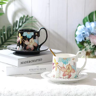 ชุดแก้วกาแฟ เซรามิก ลายดอกไม้ พร้อมกล่องสวยงาม 1กล่องบรรจุ 2 ชุด